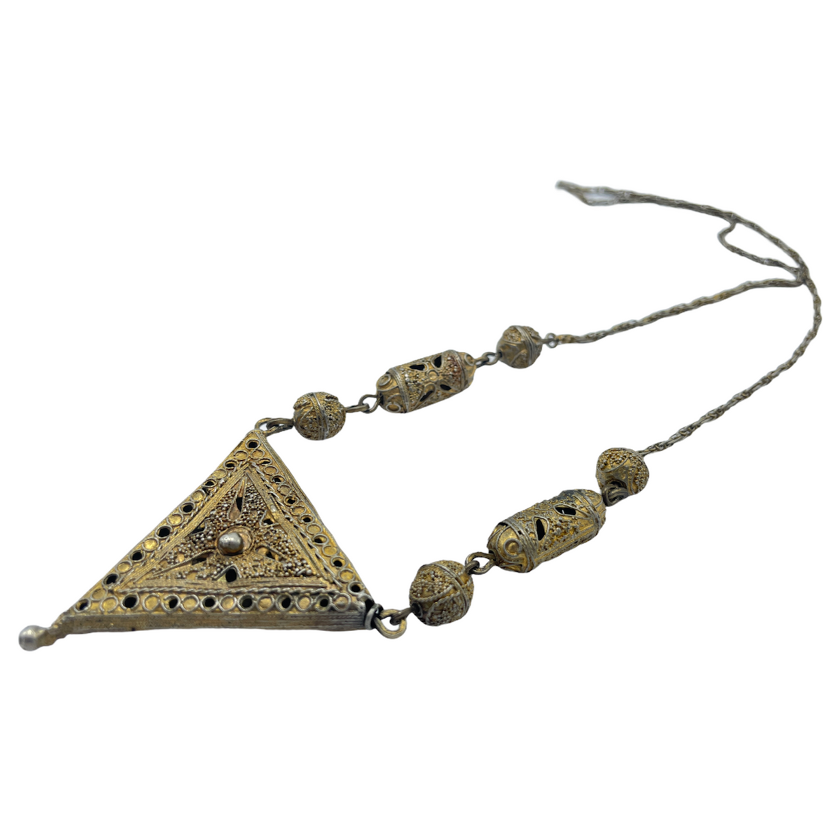 Gilded Silver Necklace with Triangular Pendant and Detailed Silver Work, Senegal or Mauritania - Rita Okrent Collection (NE393)