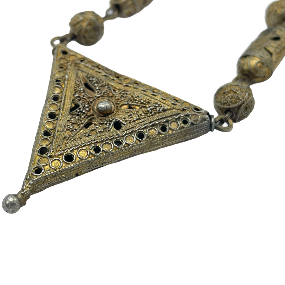 Gilded Silver Necklace with Triangular Pendant and Detailed Silver Work, Senegal or Mauritania - Rita Okrent Collection (NE393)