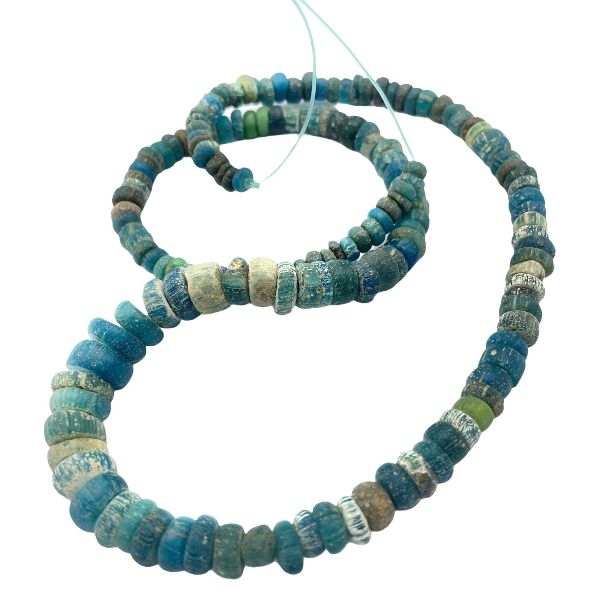 Ancient Glass Deep Blue Green Teal Mixed Medium Sized Nila Beads from Mali - Rita Okrent Collection (AT0645)