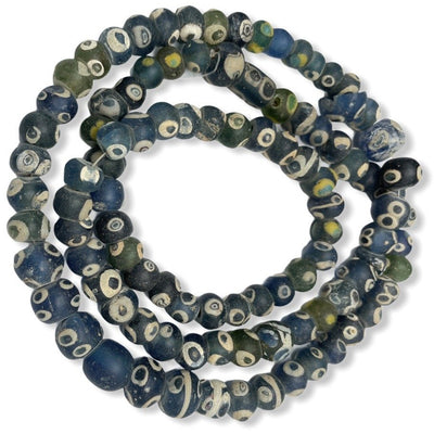 Long Strand of Blue and Green Ancient Islamic Glass Beads, Most with Eyes, Mauritania - Rita Okrent Collection (AG205)