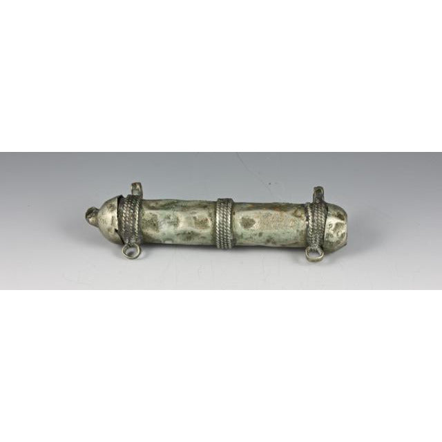 Egyptian Silver Cylindrical Prayer Container Amulet 