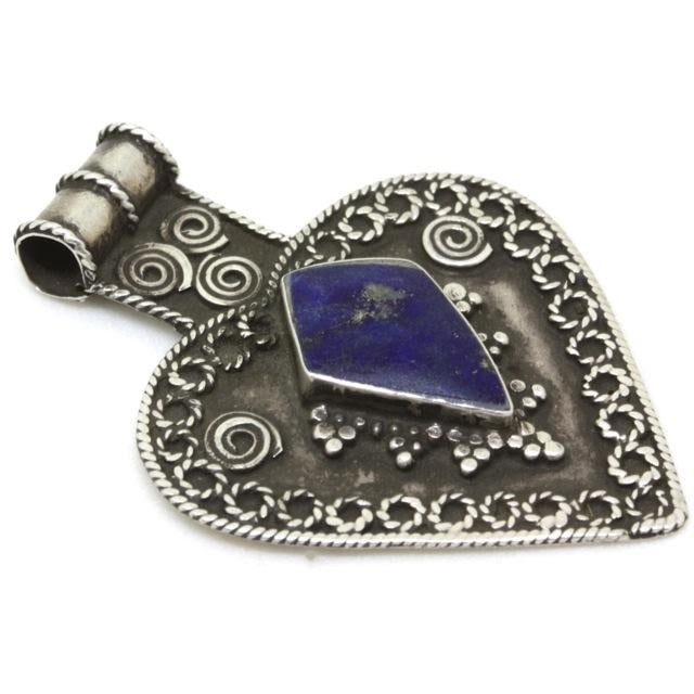 Traditional Lapis and Silver Asyk Pendant, Afghanistan