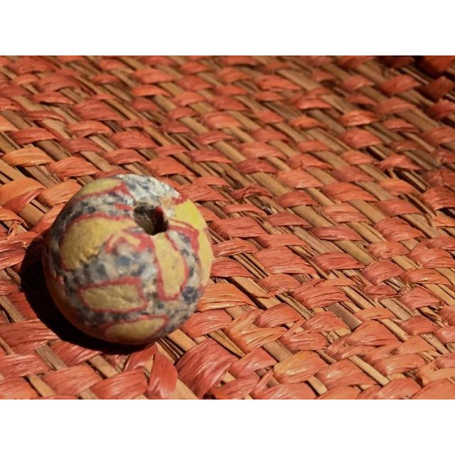 Ancient Glass Jatim Bead, White with Black Markings and Large Yellow Designs, Java, Indonesia - AG067a