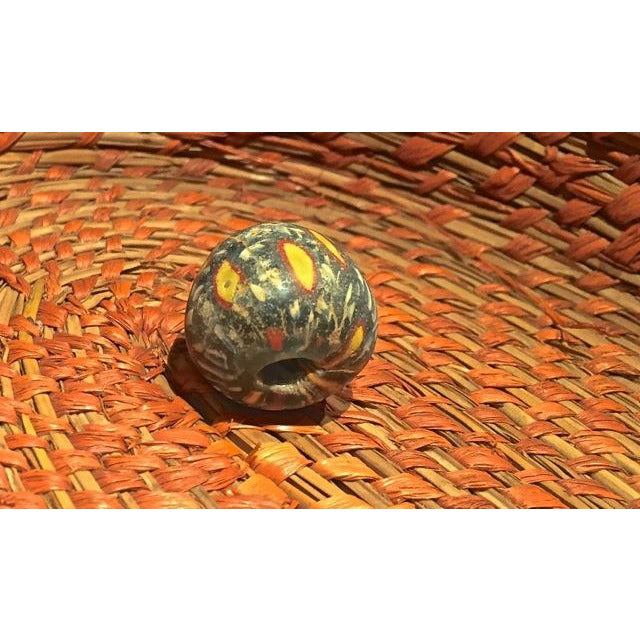 Ancient Glass Jatim Bead, Deep Green with Yellow and Orange, Java, Indonesia 