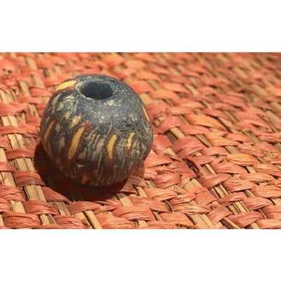 Ancient Glass Jatim Bead, Deep Green with Yellow and Orange, Java, Indonesia - AG088a