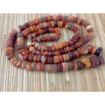 Ancient Excavated Agate, Carnelian and Stone Beads from Mali, Graduated Strand - S341