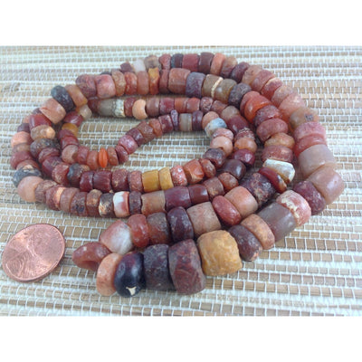 Ancient Excavated Agate, Carnelian and Stone Beads from Mali, Graduated Strand - S341