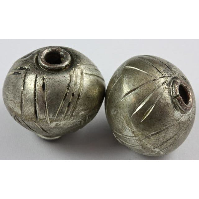 Pair of Vintage Etched Coin Silver Beads, Egypt