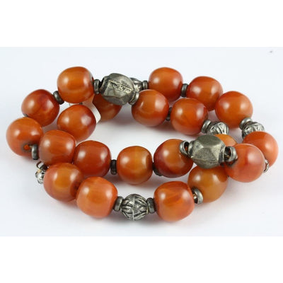 Antique silver and copal beads, Egypt