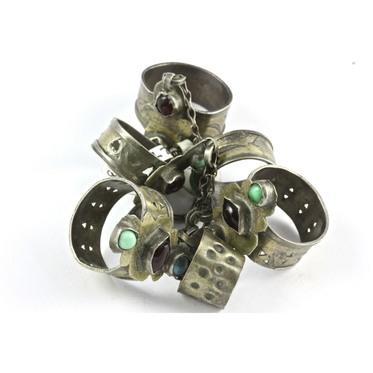 Mixed Afghani Silver Antique Pendants and Rings, on Silver Chain