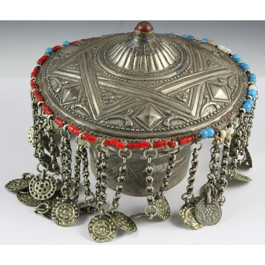 Traditional Silver Ottoman Tepelik Headress, with Star of David, Antique, Turkey