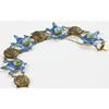 Blue Enameled Turtle and Green Stone Brass Bracelet, Antique