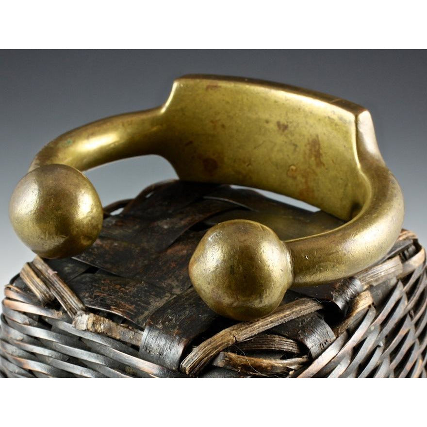 African Brass Bracelet with Agate Setting, Antique, Nigeria or Ghana