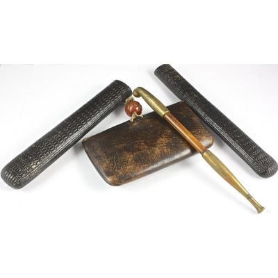 Leather Eyeglass Holder and Pipe Holder, with Pipe, Antique, England