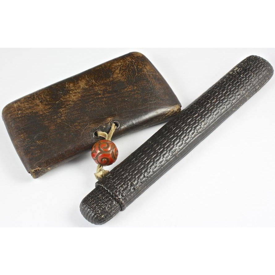 Leather Eyeglass Holder and Pipe Holder, with Pipe, Antique, England