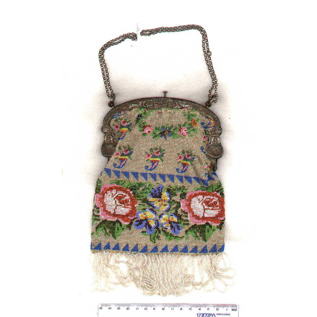 Beaded Bag with Rose decorations, Antique, England