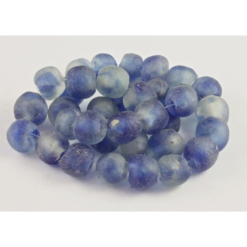 Round Blue Powdered Glass beads, Krobo Tribe, Ghana