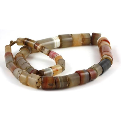 Cylindrical Bohemian Agate Beads, Vintage, Idar-Oberstein