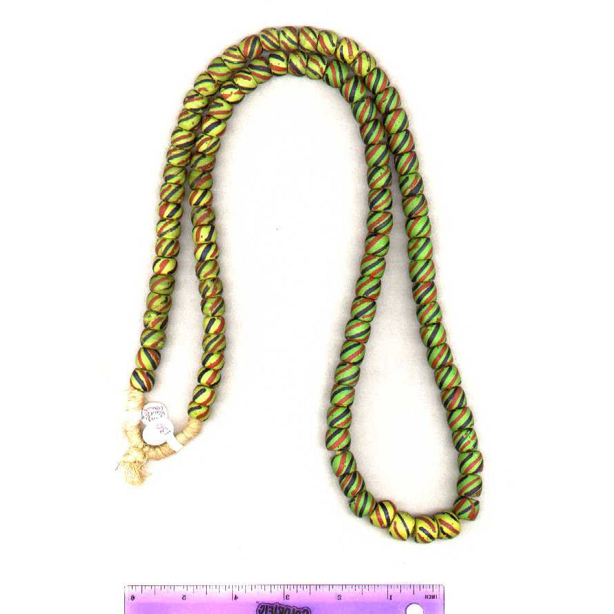 Matched yellow or green, red and black striped trade beads, Ghana
