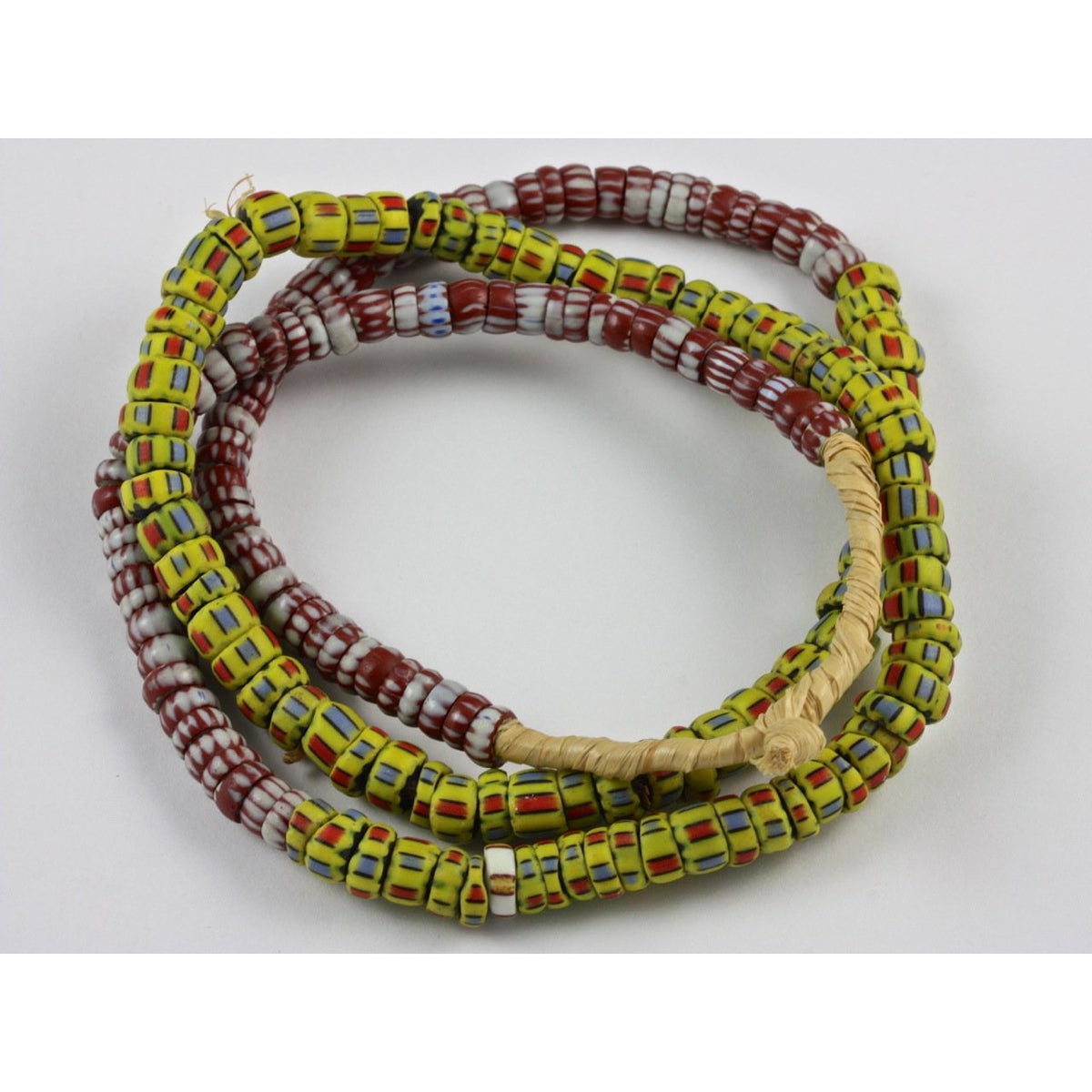 Mixed American Flag Chevrons, Yellow, Blue and Red Aja Beads, Antique, Ghana - AT1461