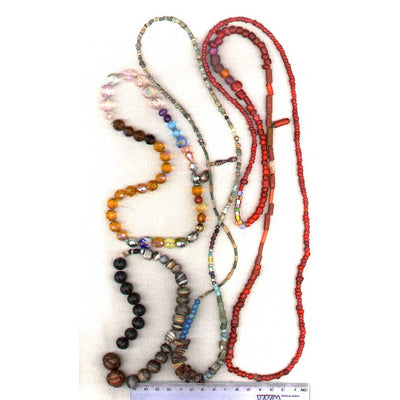 Red Whitehearts and mixed Bohemian glass beads, vintage, long strand