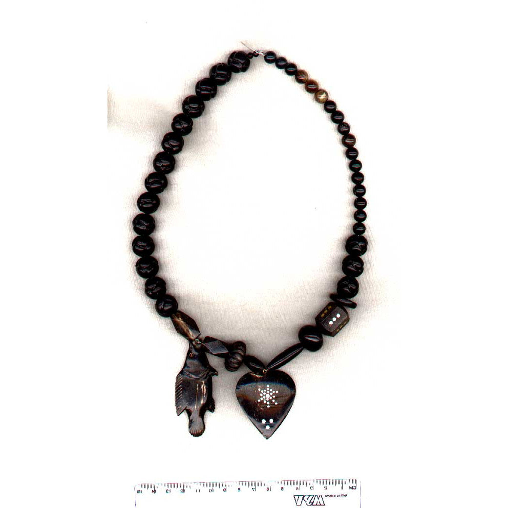 Black Horn Beads, with Heart Pendant, Antique, Africa