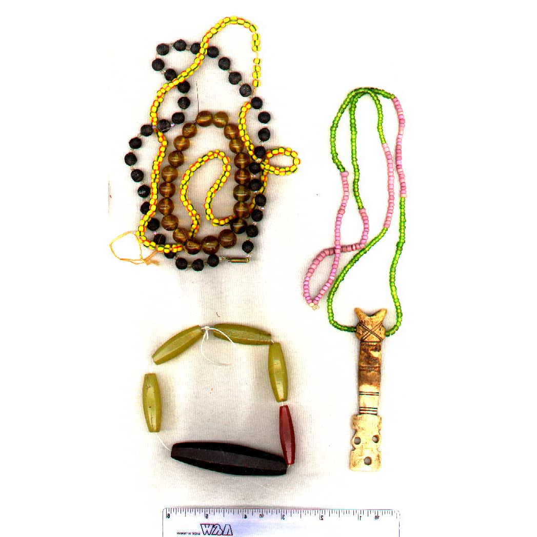 Beaded Pink and Green necklace with African Wooden Pendant, Old