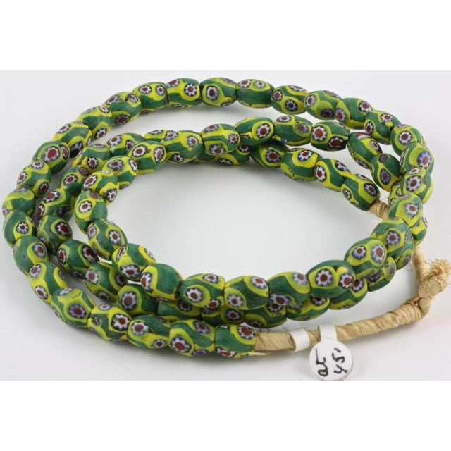 Matched green and yellow Venetian Millefiori beads, Ghana