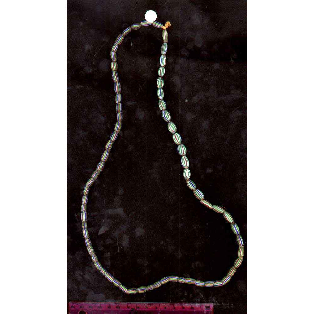 Watermelon Chevrons, Striped Blue, Dark Red and Green Beads, Antique