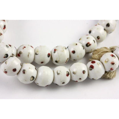 Bohemian White Glass Trade Beads, with Red and Green Eyes, Vintage