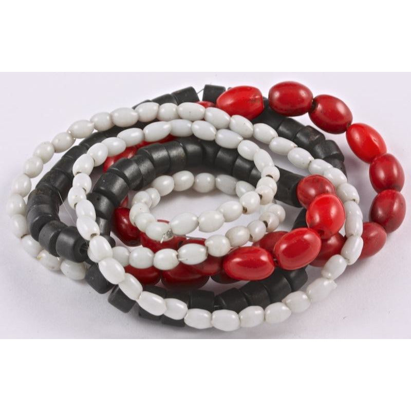 Mixed Bohemian Red, Black and White Glass Beads, Vintage