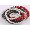 Bohemian Red Pigeon Egg, Black Cylindrical and Small White Glass Beads, Vintage