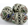 Moroccan Berber Green, Red and Blue Enameled Egg Bead or Pendant
