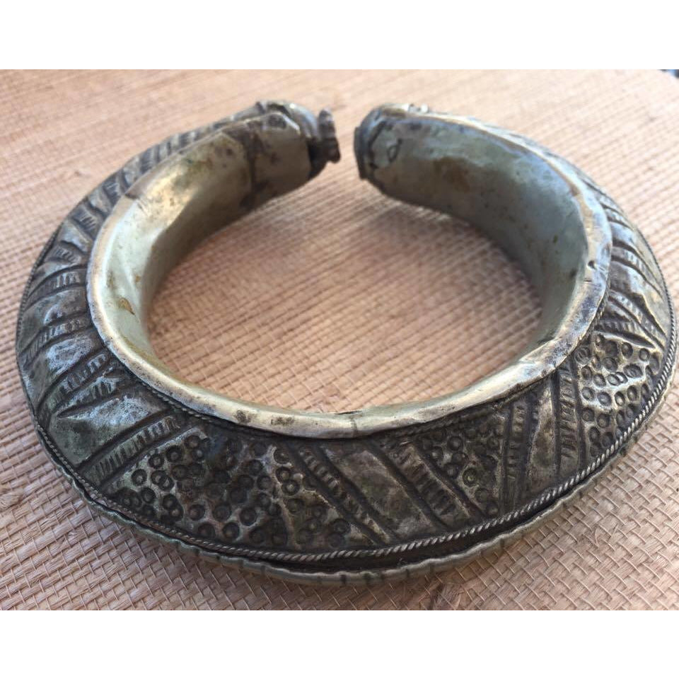 Old Yemeni Bedouin Hollow Mixed Metal and Silver Bracelet - BR040