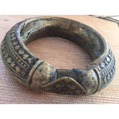 Old Yemeni Bedouin Hollow Mixed Metal and Silver Bracelet - BR040