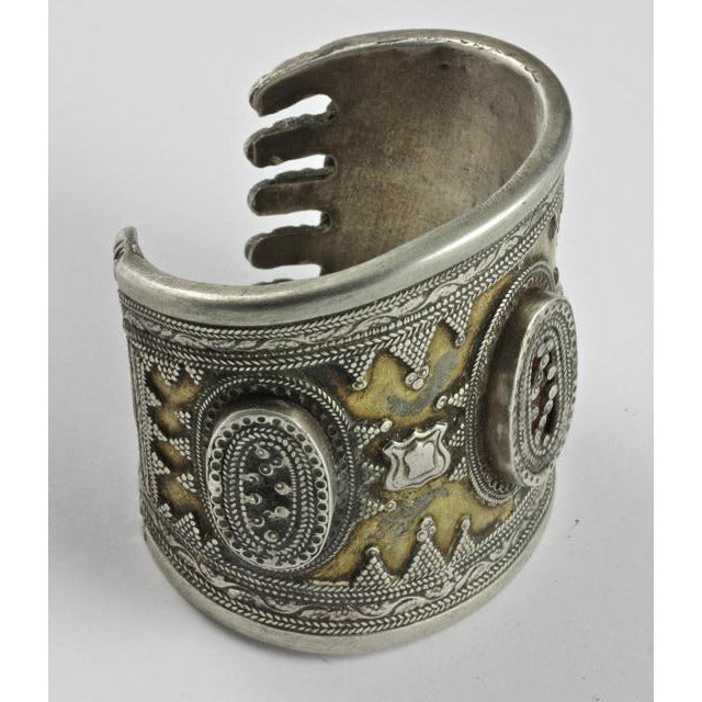 Kazakh Silver and Brass Decorated Bracelet, Antique 