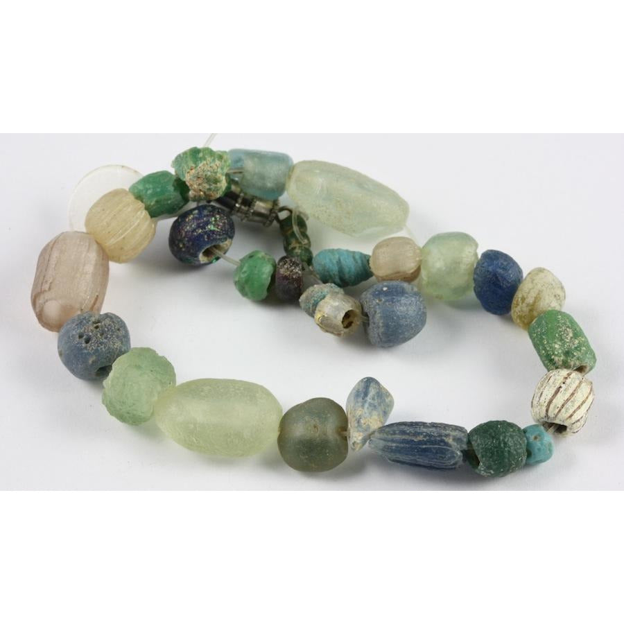 Ancient Blue, Green and Clear Glass Beads, Roman Era