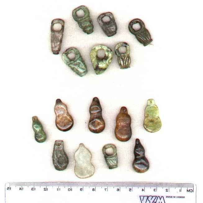 Antique jadeite drops, group of 9