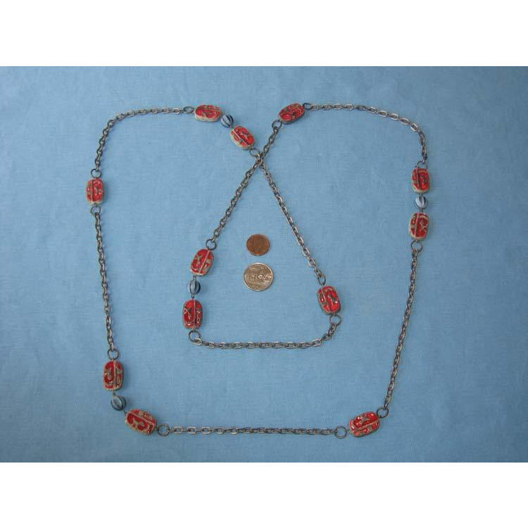 Beautiful long antique necklace of chain and special beads