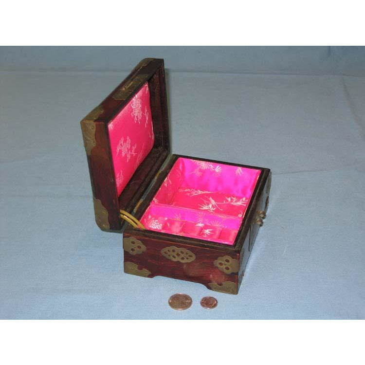 Velvet and Wood Box with Metal Guards and Details, China, Vintage 