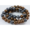 Dark Matte Gray and Dark Brass or Copper Colored Glass Beads, Vintage