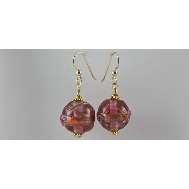 Vintage Pink and Gold Venetian Wedding Cake Bead Earrings