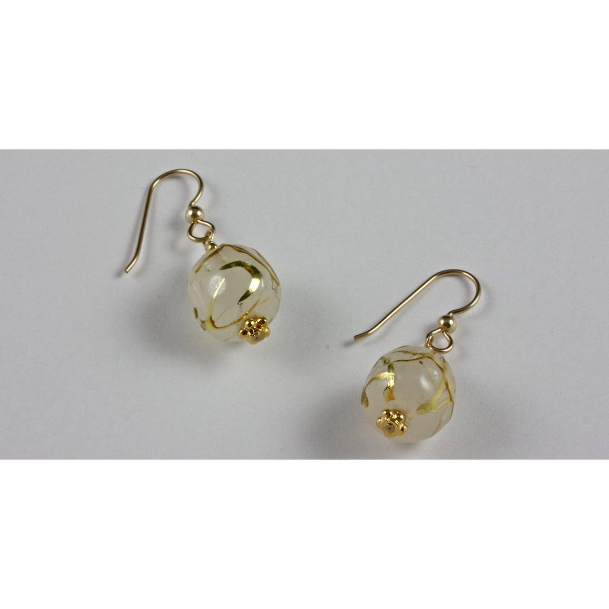 Vintage Gold Foil Glass Bead Earrings with Gold Filled Beads