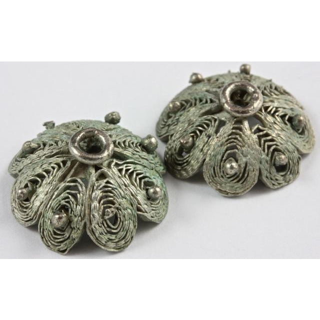 Large Vintage Filigree Silver Metal Bead Caps, Ethiopia 