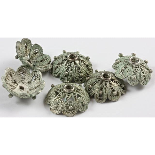 Large Vintage Filigree Silver Metal Bead Caps, Ethiopia 
