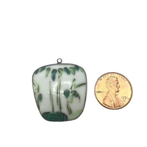 Green and White Vintage Chinese Pottery Shard Pendant - Rita Okrent Collection (P247b)