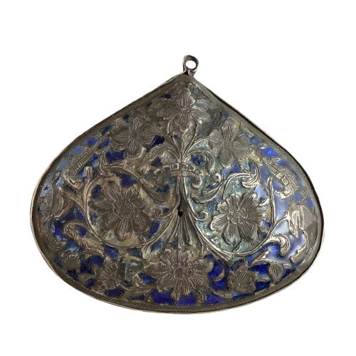 Antique Persian Blue Enameled Silver Brooch Pendant, Iran - Rita Okrent Collection (C558)