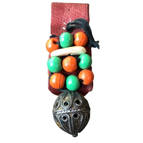 Protective Leather Amulet Decorated with Lovely Antique Berber Silver Focal Bead, Morocco - Rita Okrent Collection (P687)