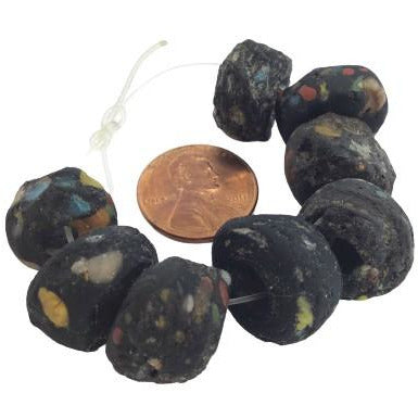 Rare African Antique Black Speckled Hebron Beads, Sudan - Rita Okrent Collection (AT0608h)