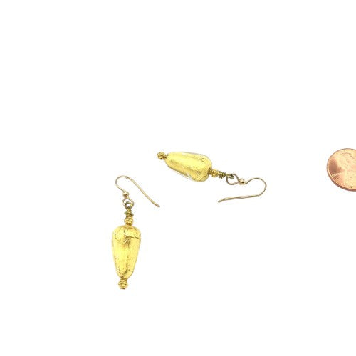 Earrings - Venetian Gold Foil Glass Teardrop Beads with Gold Filled Beads from Bali - Rita Okrent Collection (E312)
